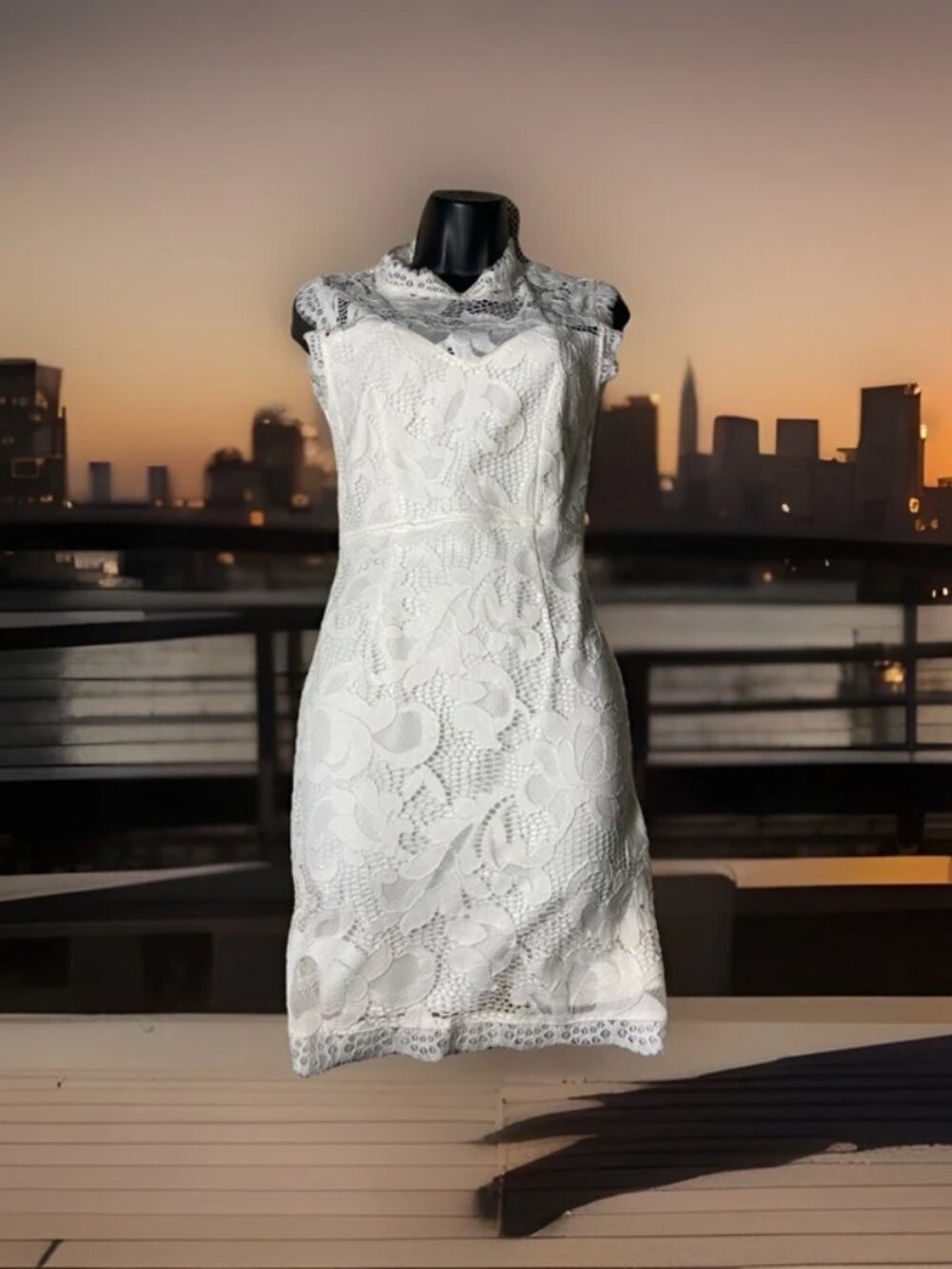 Designer Cocktail Mini Dress Summer Sleeveless Crochet Sans Souci White Slip - Picture 2 of 5